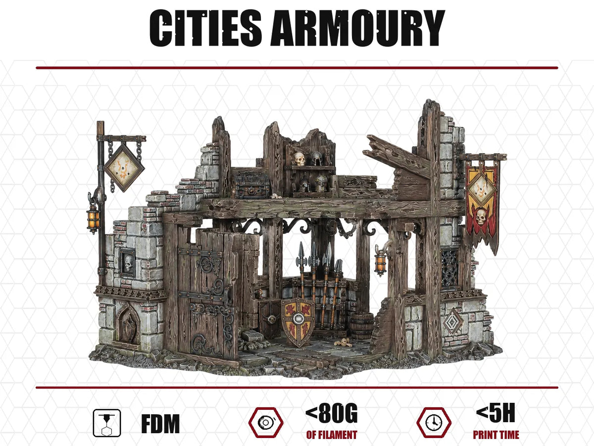 Armurerie des Cités Gothiques - Décor de Jeu de Guerre Fantastique - Maquette Print