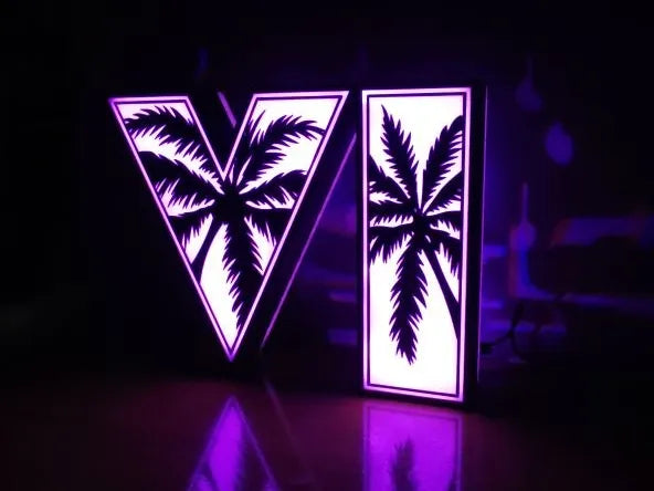 Luminaire Lightbox style GTA 6 inspiré de Rockstar Games - Bureau Print