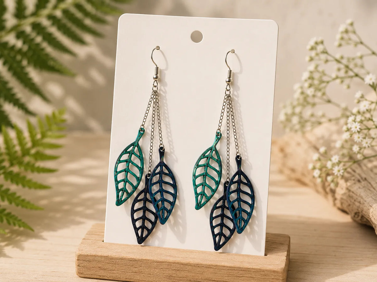 Boucles d'oreilles pendantes à trois feuilles - Bijoux Print