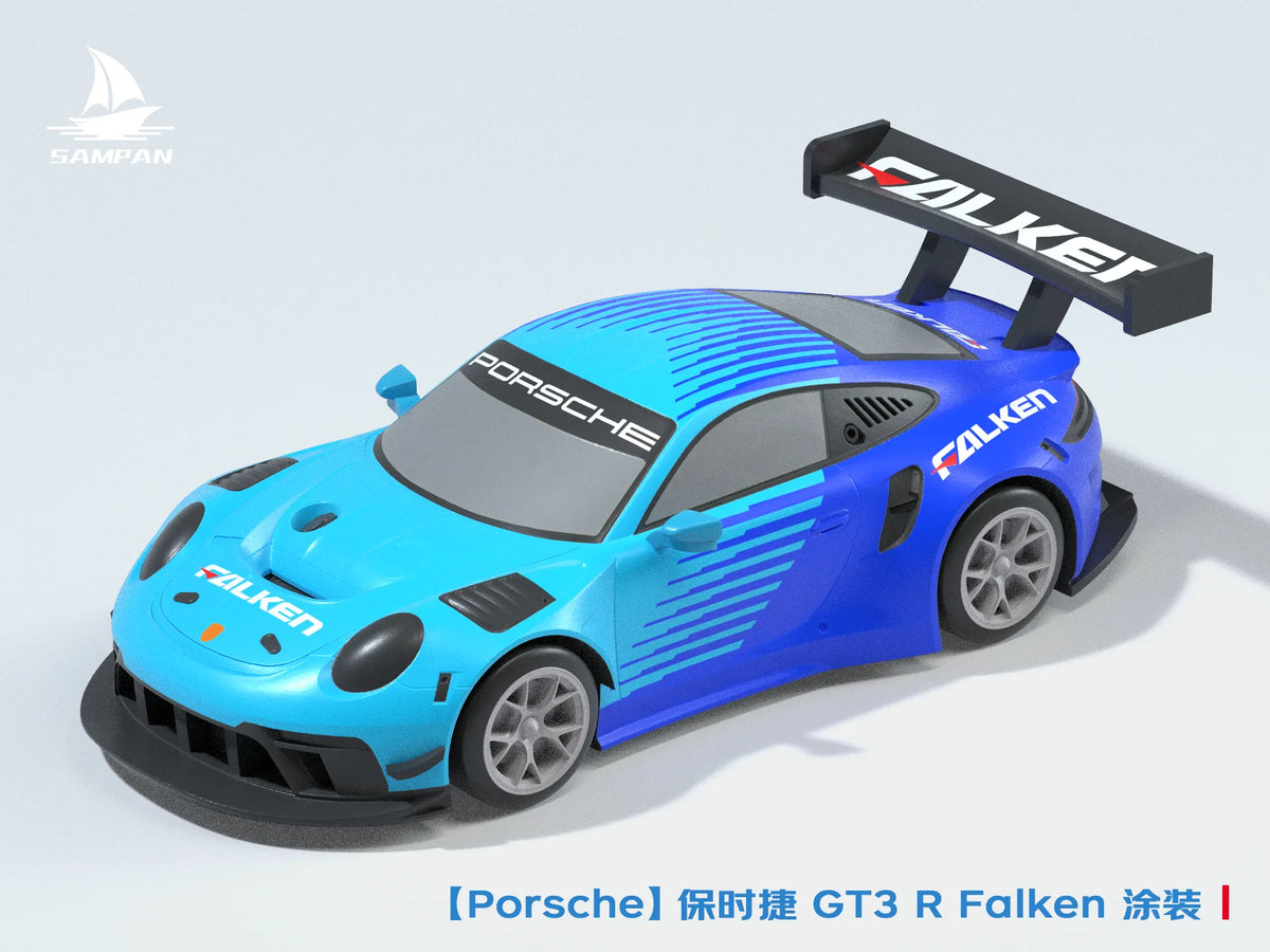 Porsche 911 GT3 R voiture de course supercar de route dégradé bleu-vert livrée Falken - Auto Print
