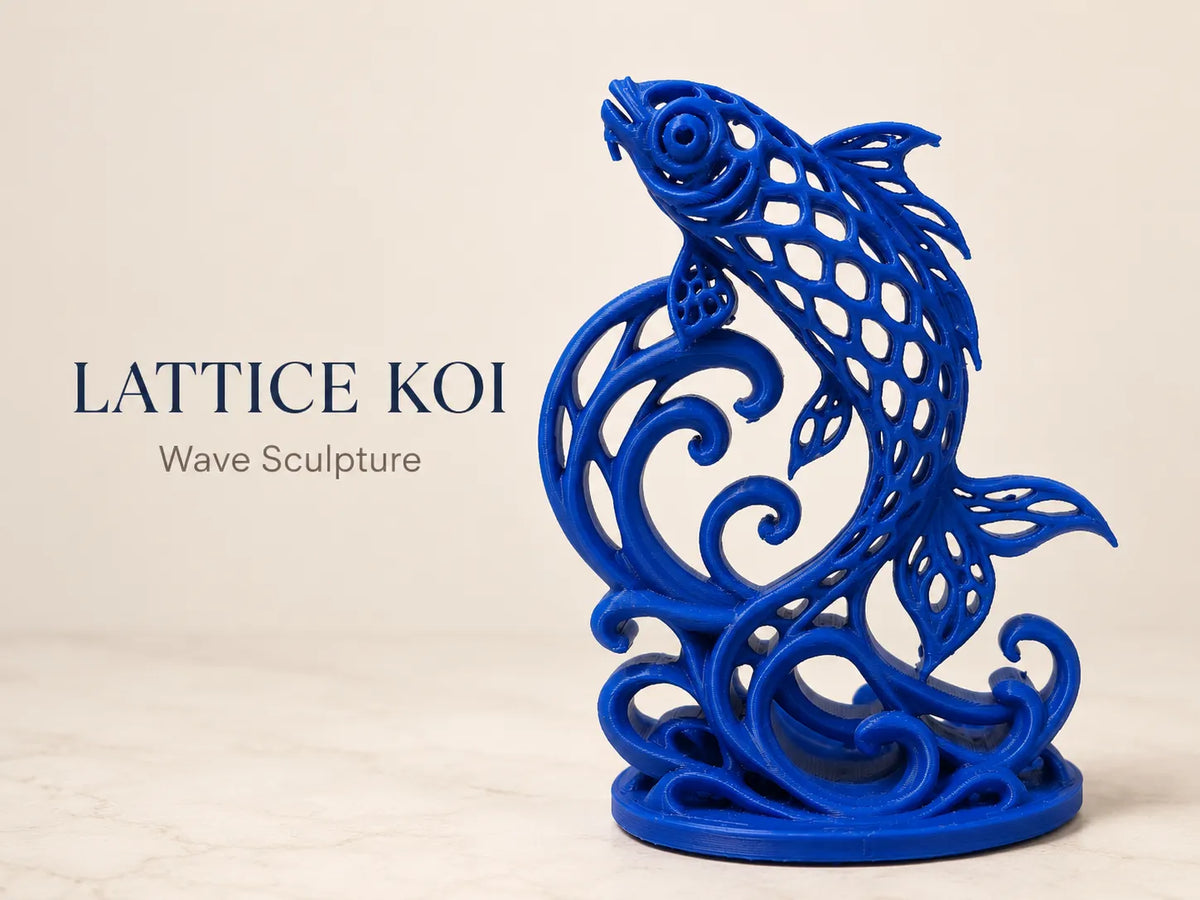 Sculpture de carpe koï en treillis et vagues - Art Print