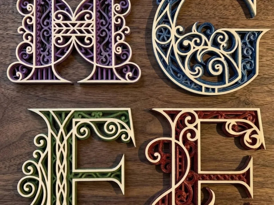 Lettres Ornementales en Filigrane E, F, G, H - Art Print