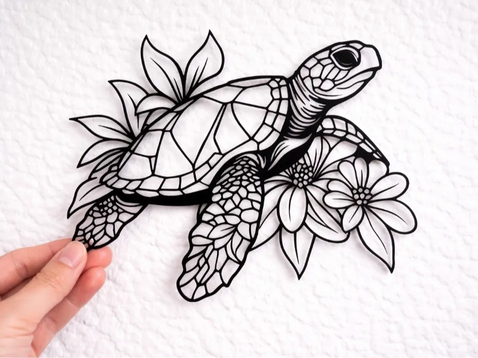 Tortue murale décorative avec fleurs – Art de la nature - Art Print