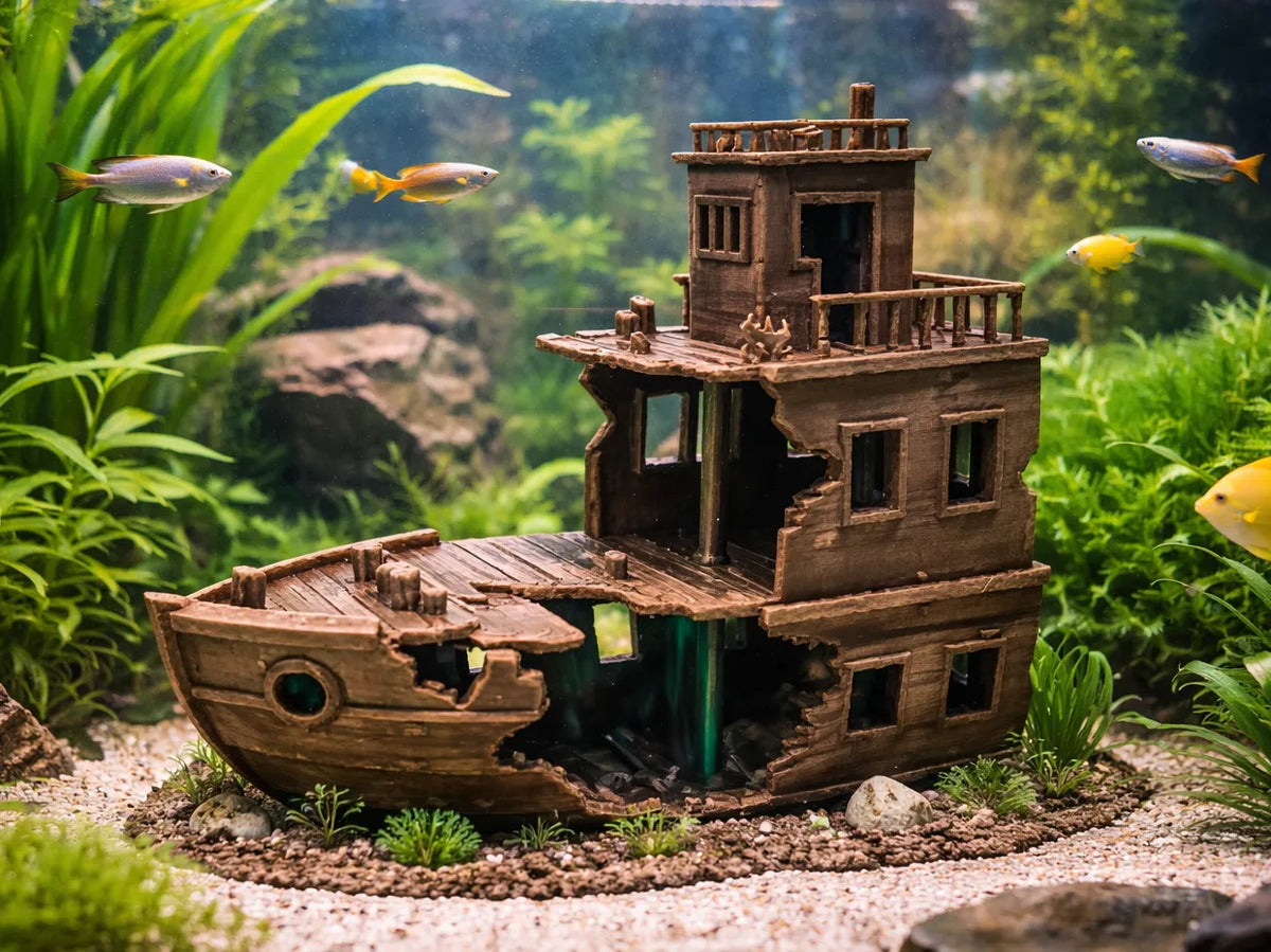 Épave de navire pour aquarium – Grotte décorative pour poissons - Pet Print