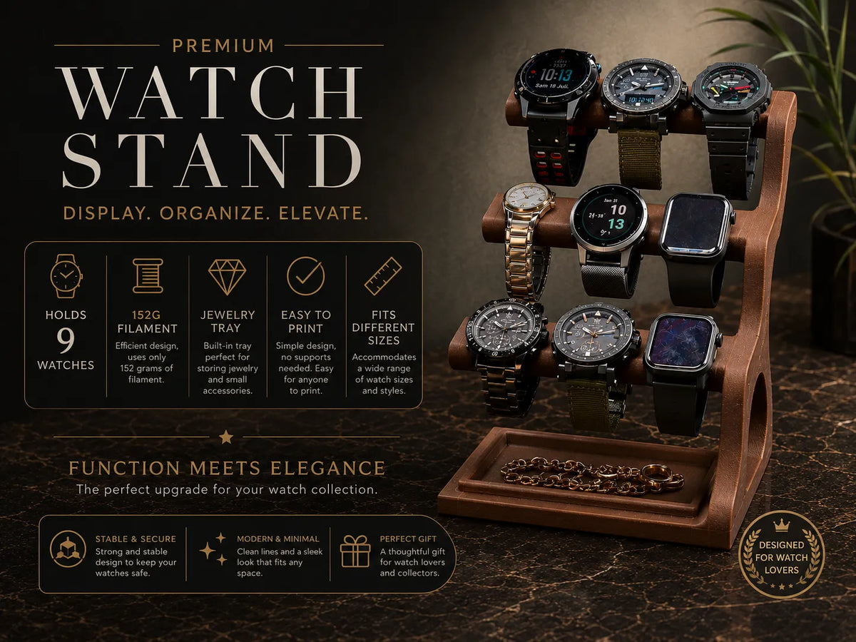 Support d'affichage premium pour 9 montres avec plateau à bijoux - Bijoux Print