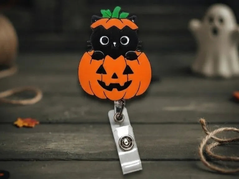 Bobine d'insigne / Aimant Chat noir dans la Citrouille d'Halloween - Fêtes Print