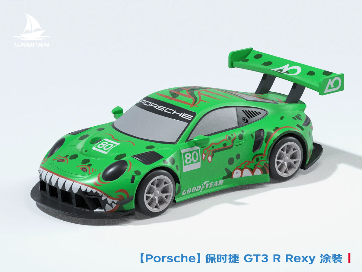 (Série Famille Dinosaure Porsche 911 GT3) livrée Rexy (dinosaure vert) GT3 R #77 Voiture de course - Auto Print