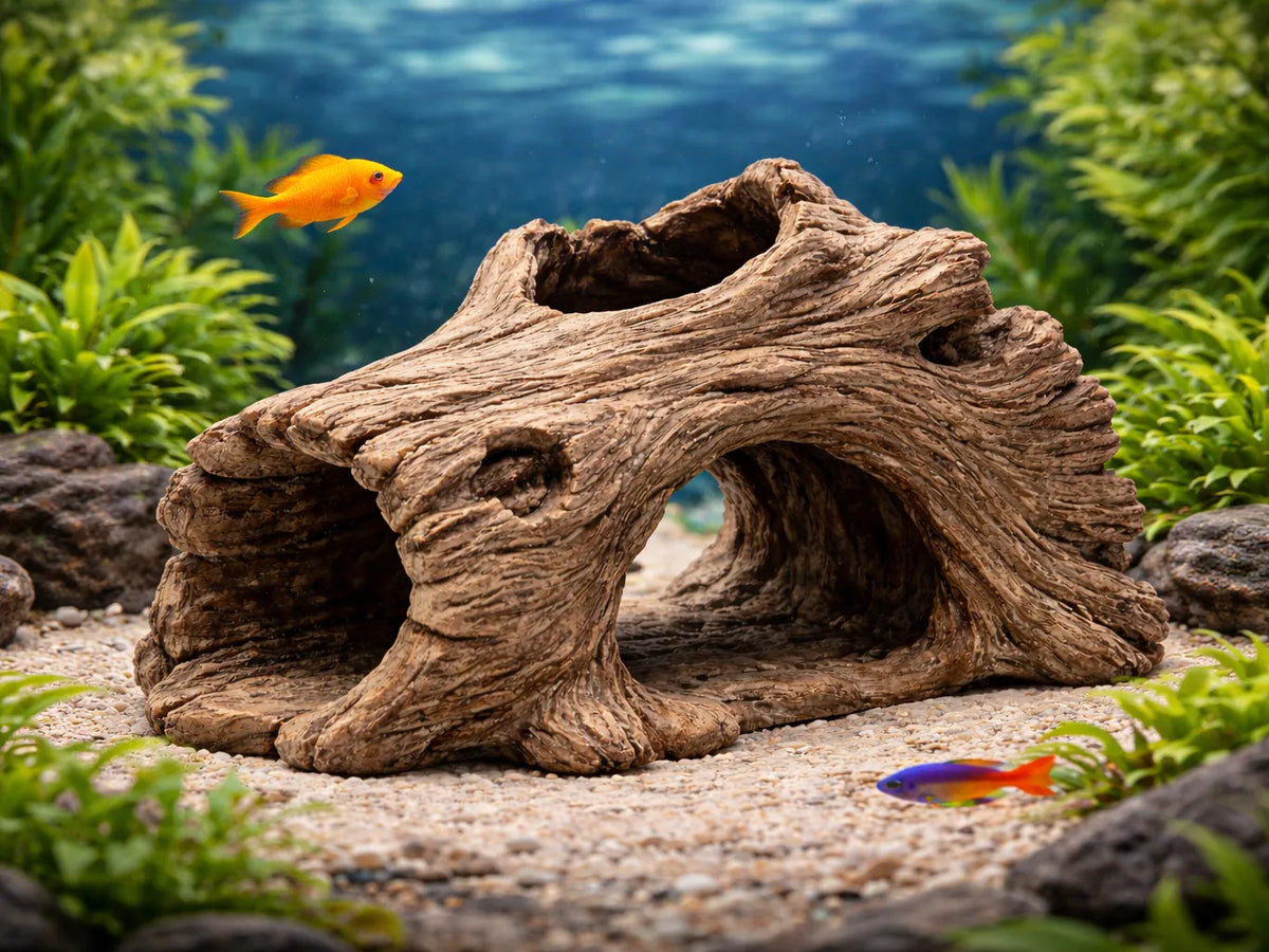 Tunnel de grotte d'aquarium en bois flotté naturel - Pet Print