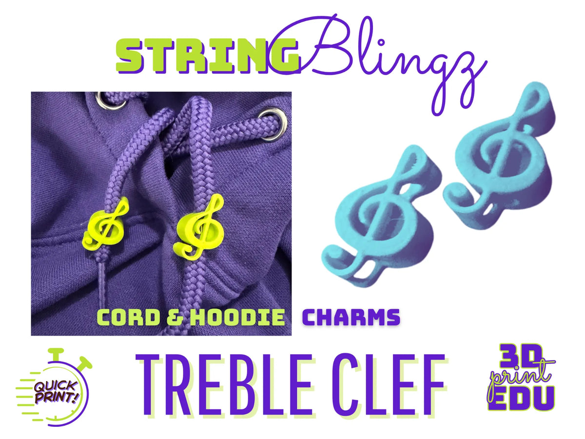 StringBlingz Clé de Sol – Breloques pour Cordons de Sweat à Capuche - Music Print
