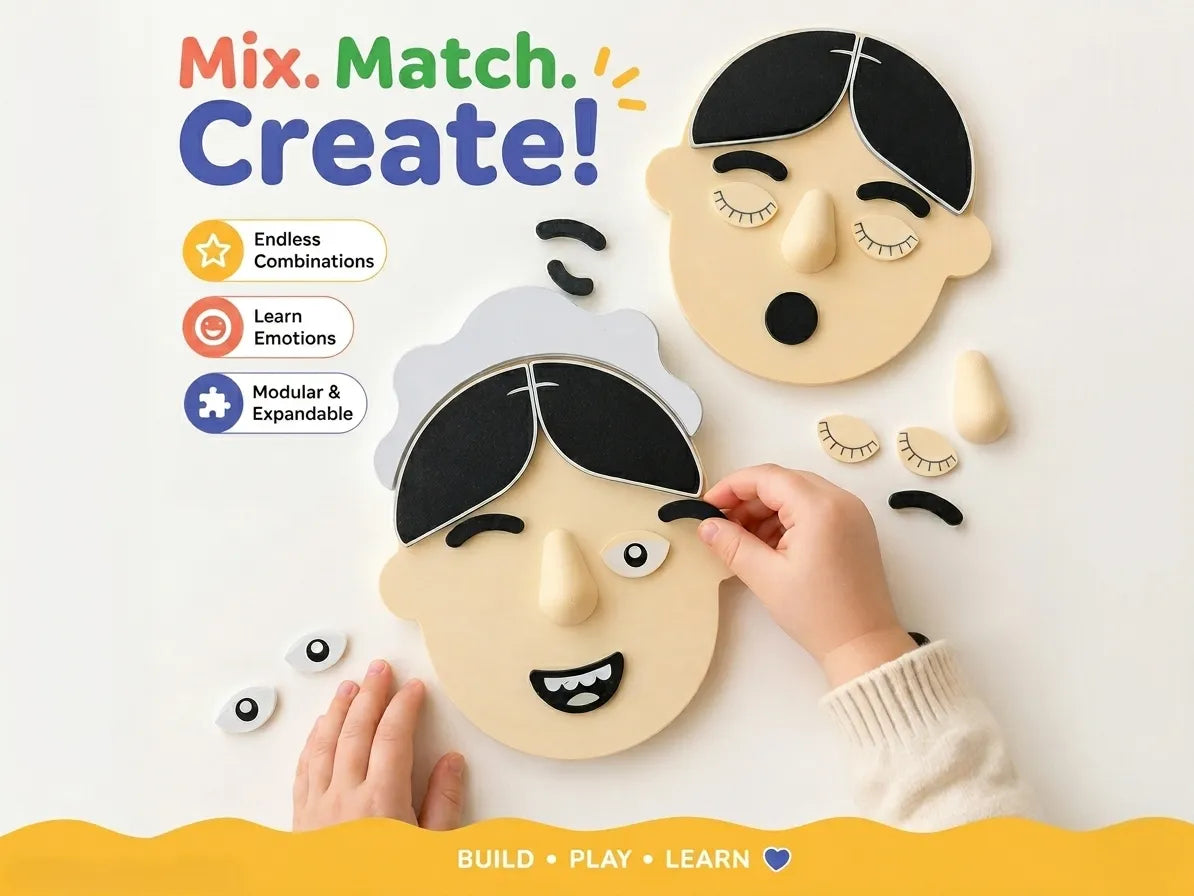 Puzzle de visage modulaire - Mélanger et Associer les Émotions - Bébé Print