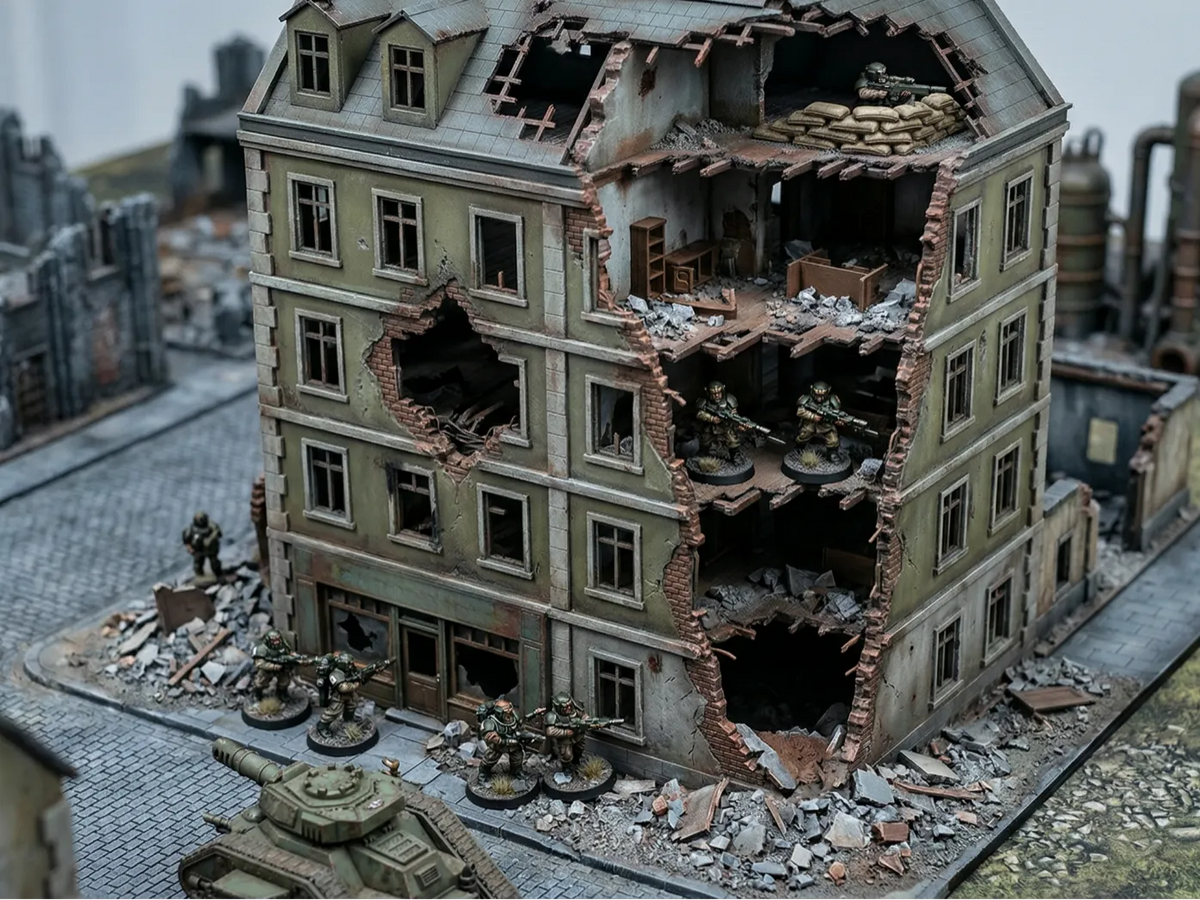 Jeu de guerre sur table - Immeuble d'appartements en ruine - Maquette Print