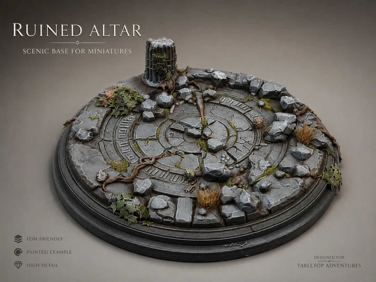 Autel en Ruines – Socle Scénique pour Miniatures - Jeux Print