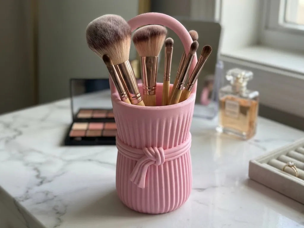 Organisateur de Pinceaux de Maquillage et de Coiffeuse Nervuré Style Nœud Bohème - Beauté Print