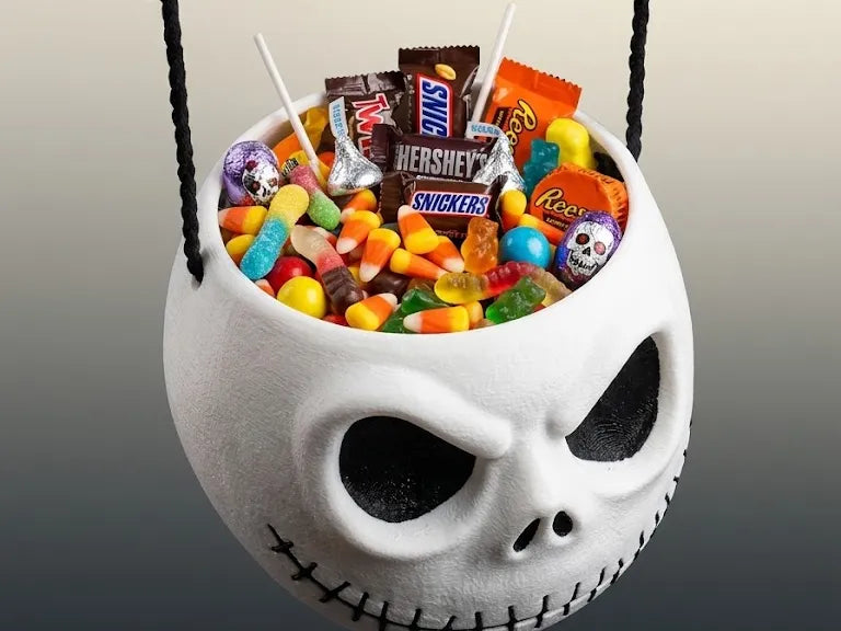 Crâne cousu pour bonbons avec poignée en os 3 tailles de bols - Fêtes Print