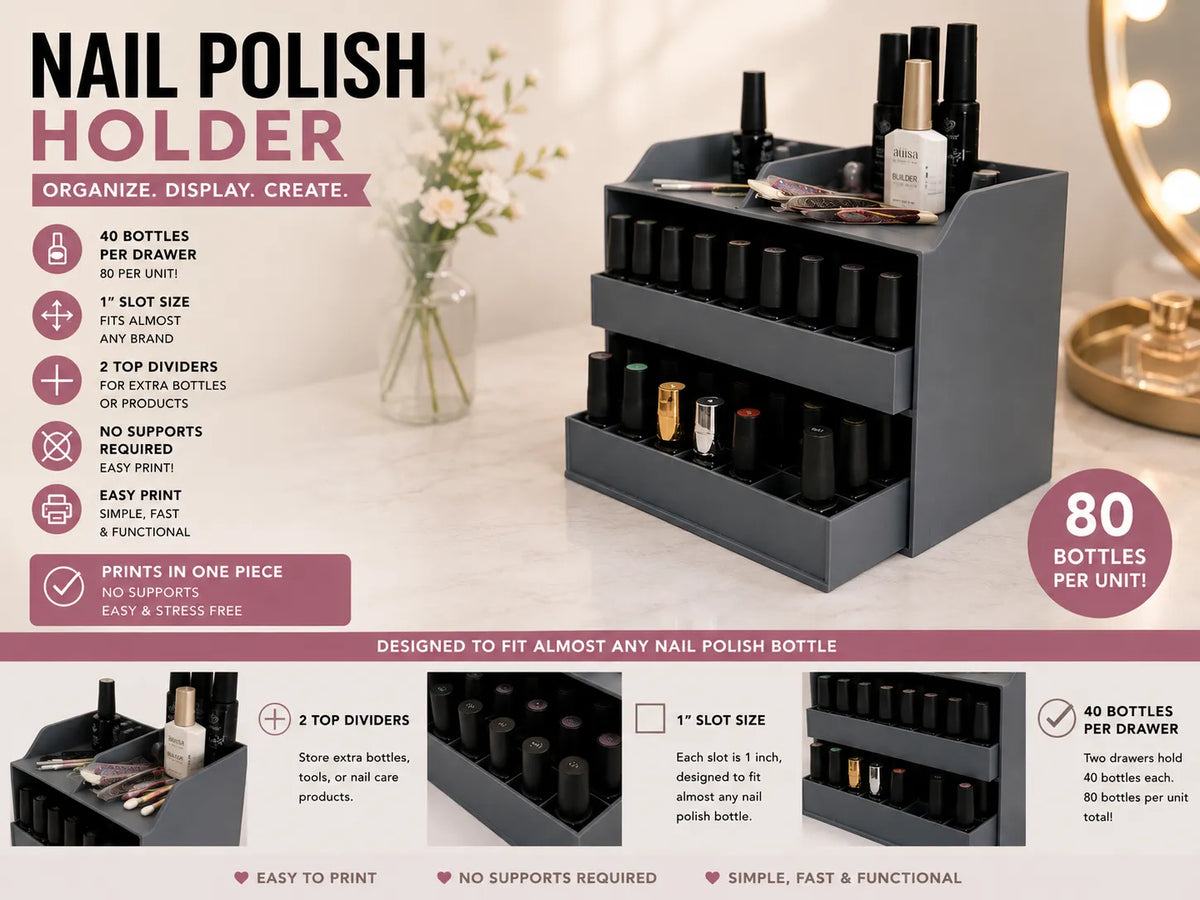Range-bouteilles de vernis à ongles — Capacité de 80 bouteilles - Beauté Print